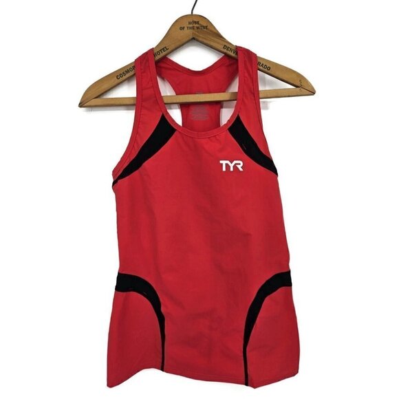 New TYR Carbon Tri Tank Womens L Red Black Triathlon Top - Picture 1 of 4